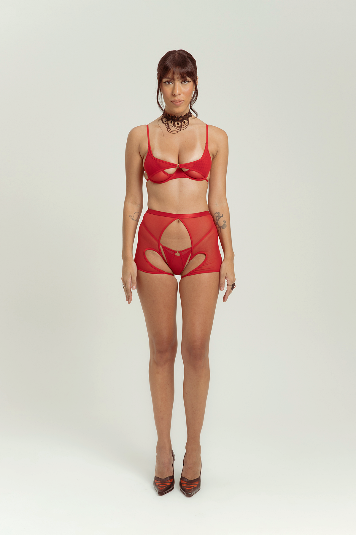 cinta liga tule vermelho